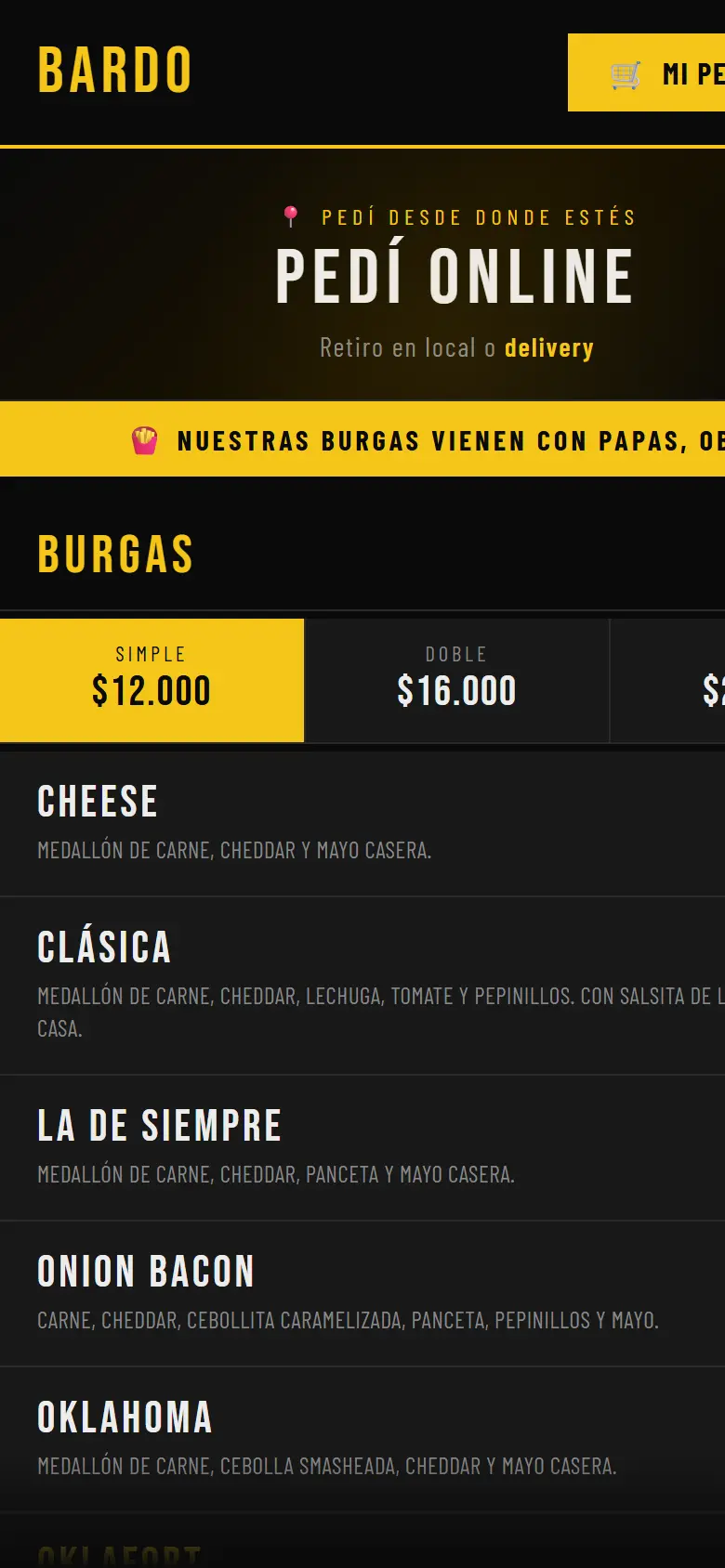Web de Bardo Burger — vista en celular